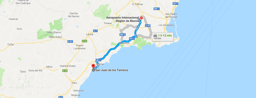 Getting to San Juan de los Terreros from Corvera Murcia Airport